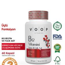 Voop B12 Vitamini - Biotin&Folik Asit Cilt, Saç, Tırnak ve Beyin Sağlığı Destekleyici 60 Bitkisel Kapsül