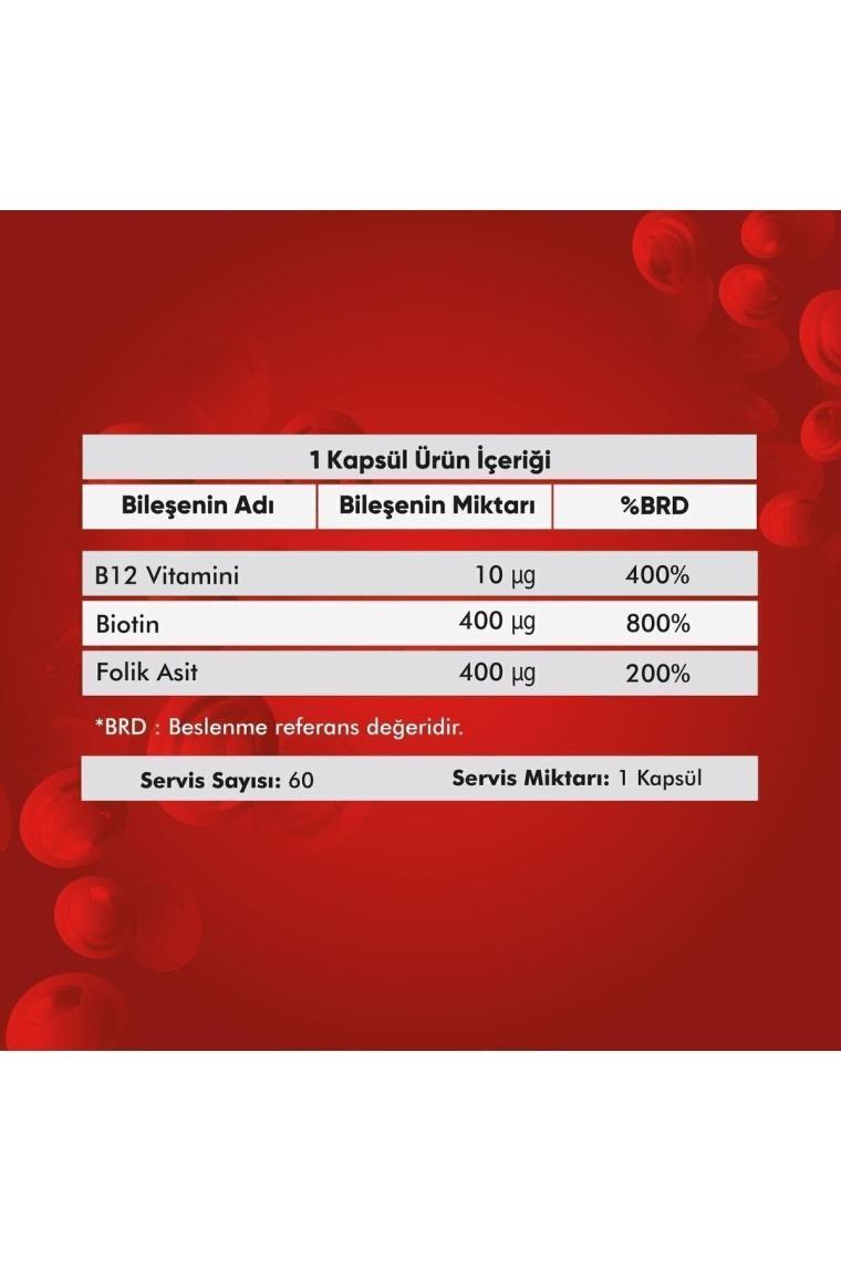 Voop B12 Vitamini - Biotin&Folik Asit Cilt, Saç, Tırnak ve Beyin Sağlığı Destekleyici 60 Bitkisel Kapsül