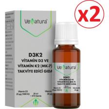 Venatura D3K2 Vitamin D3 Ve Vitamin K2 Damla Takviye Edici Gıda 20 ml (2 Adet)