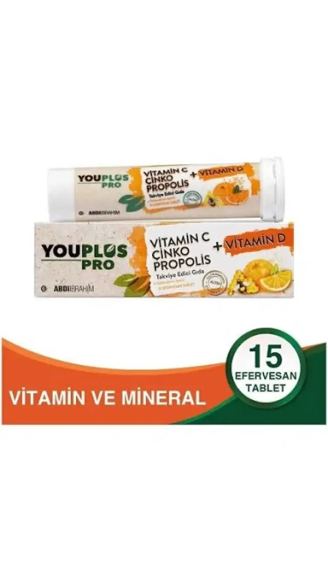 Youplus Pro Vitamin C, D, Çinko & Propolis 15 Efervesan Tablet - Abdi İbrahim