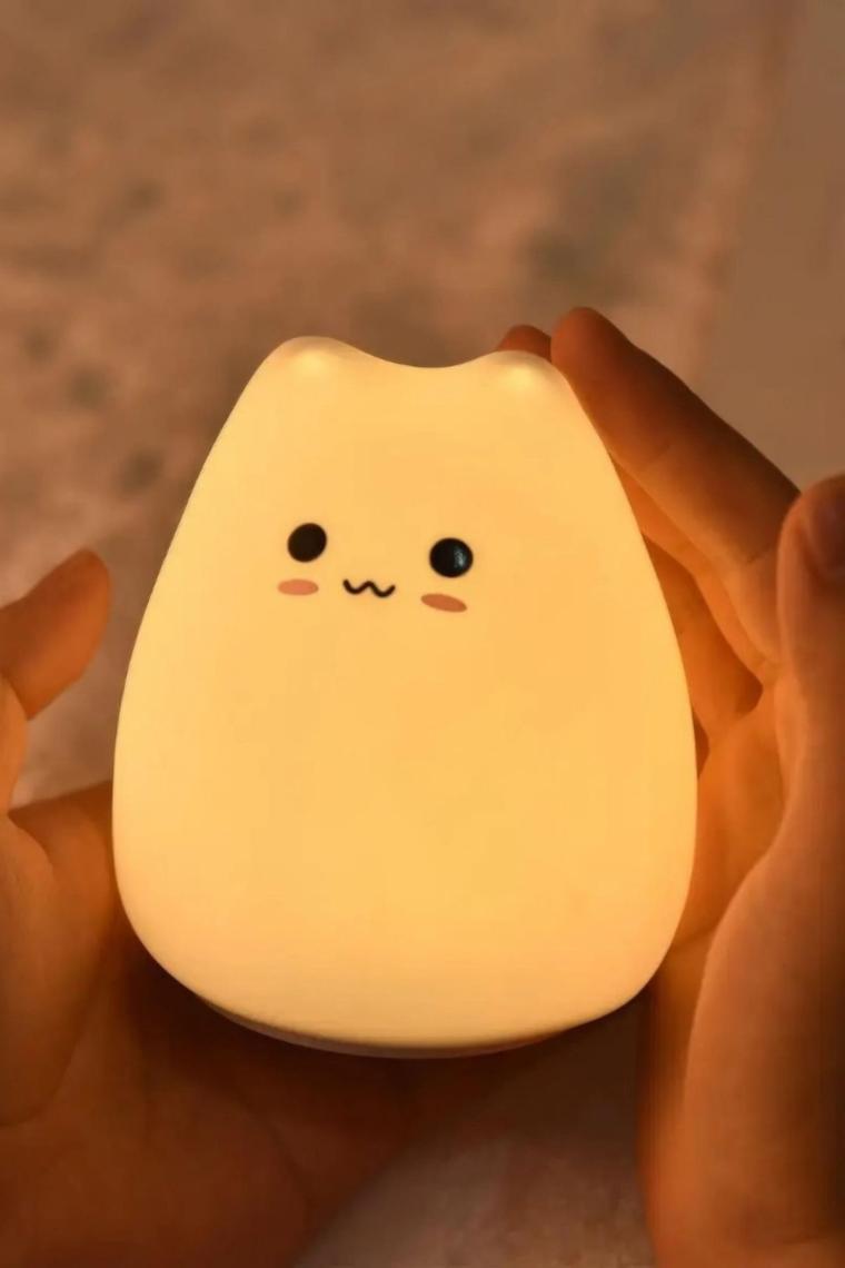Kedi Şekilli Gece Lambası Çocuk Odası Led Rgb Renk Değiştiren Dokunmatik (KARIŞIK YÜZ IFADESİ)