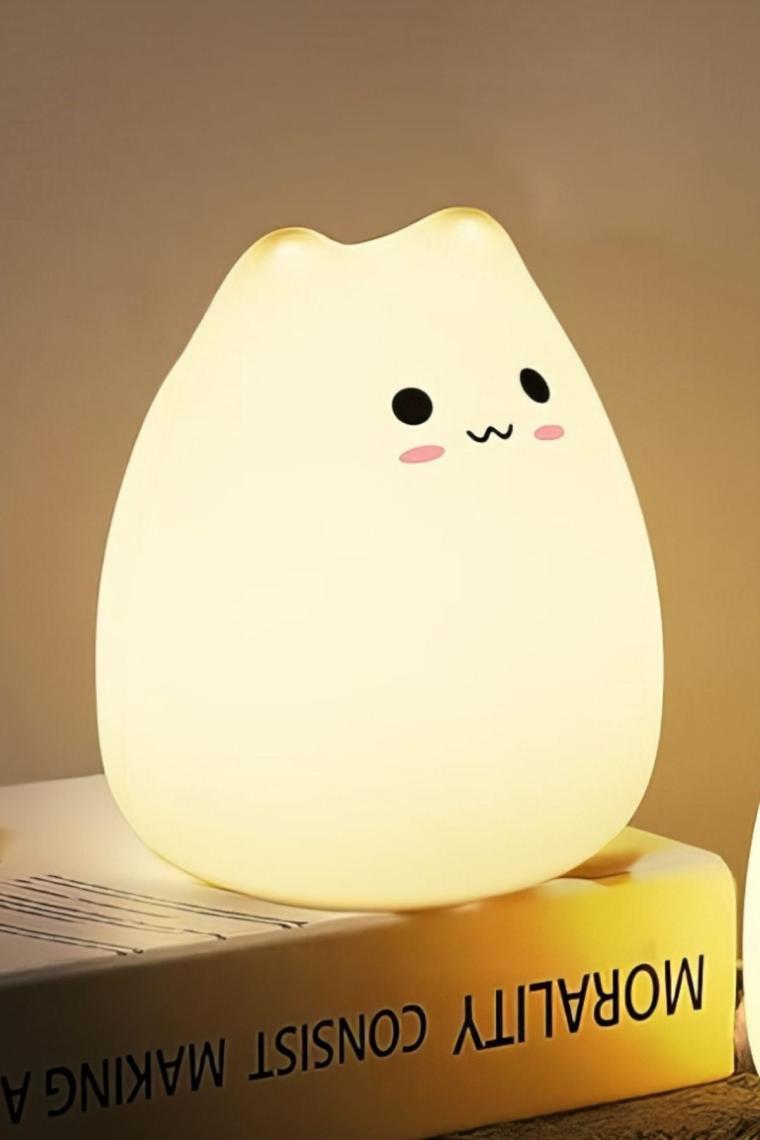 Kedi Şekilli Gece Lambası Çocuk Odası Led Rgb Renk Değiştiren Dokunmatik (KARIŞIK YÜZ IFADESİ)