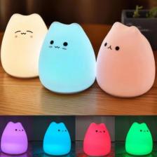 Kedi Şekilli Gece Lambası Çocuk Odası Led Rgb Renk Değiştiren Dokunmatik (KARIŞIK YÜZ IFADESİ)