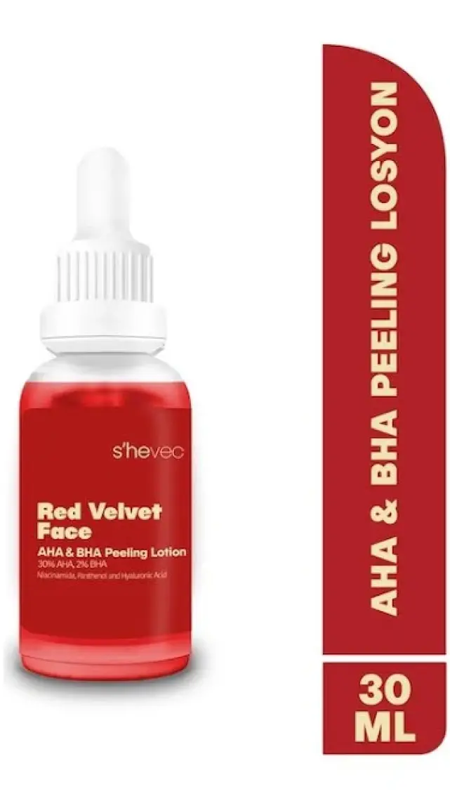S'he Vec RED VELVET FACE - AHA %30 & BHA %2 Cilt Tonu Eşitleyici Arındırıcı Kırmızı Peeling Serum 30ml
