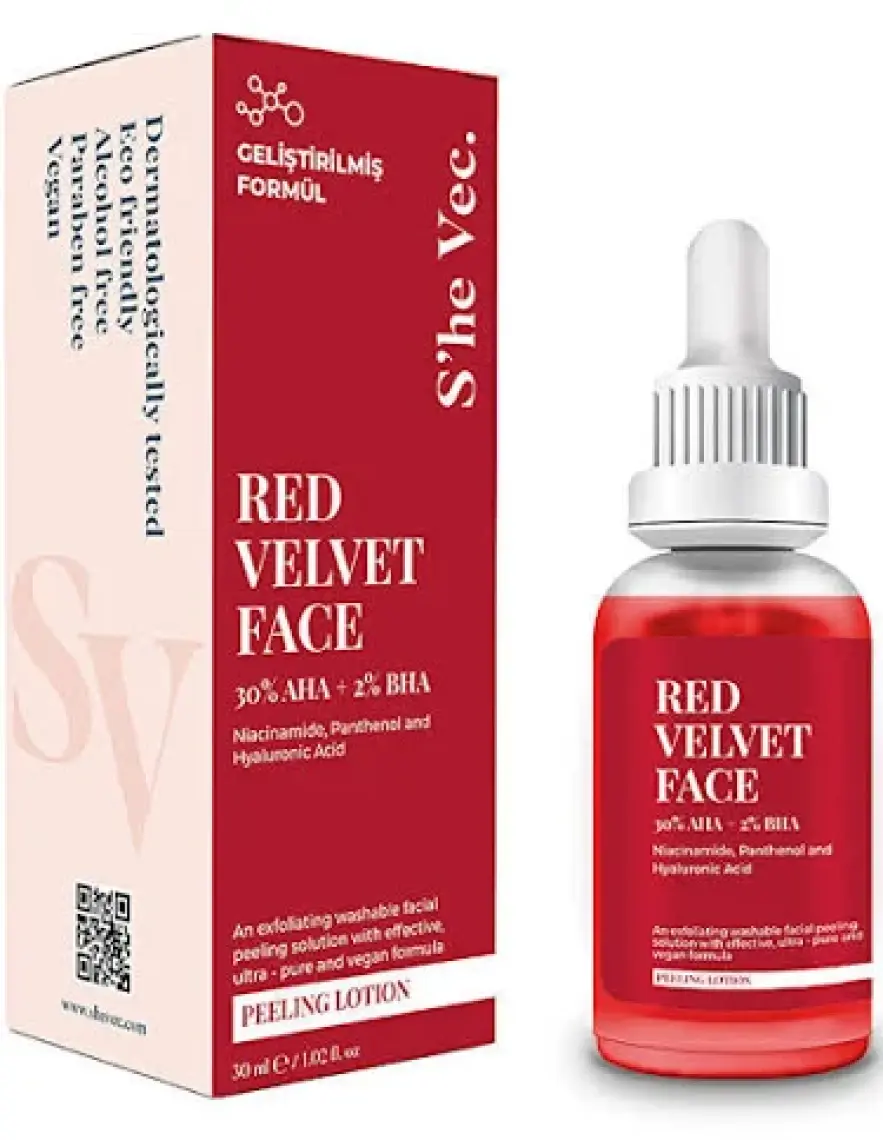 S'he Vec RED VELVET FACE - AHA %30 & BHA %2 Cilt Tonu Eşitleyici Arındırıcı Kırmızı Peeling Serum 30ml