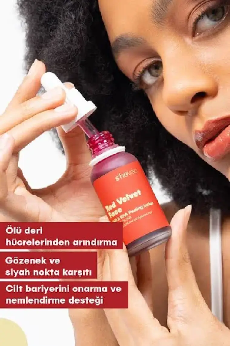 S'he Vec RED VELVET FACE - AHA %30 & BHA %2 Cilt Tonu Eşitleyici Arındırıcı Kırmızı Peeling Serum 30ml