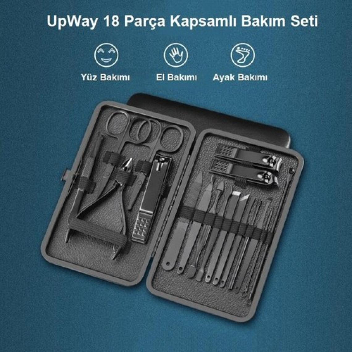 Upway Deri Çantalı 18 Parça Paslanmaz Çelik Manikür Pedikür Yüz Bakım Seti