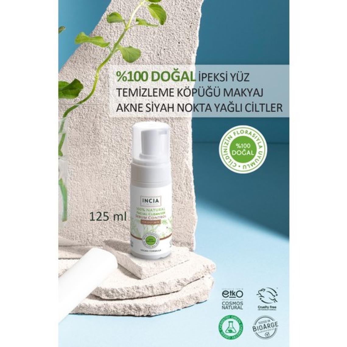 INCIA %100 Doğal İpeksi Yüz Temizleme Köpüğü Makyaj Akne Siyah Nokta Sivilce Yağlı Ciltler Vegan 125 ml