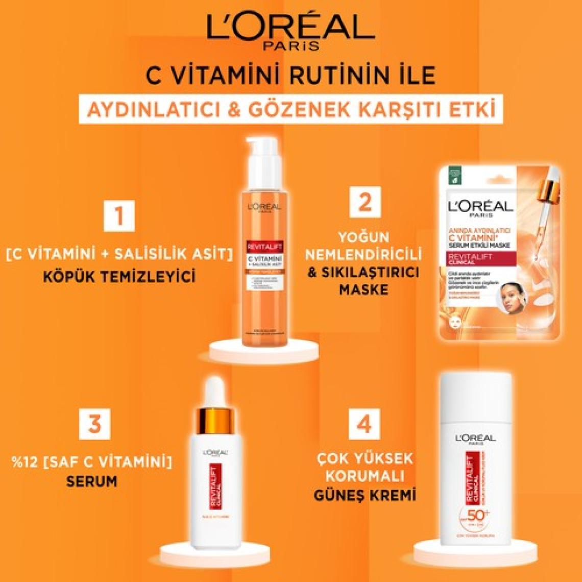 L'oréal Paris Revitalift Clinical Vitamini + Salisilik Asit, Aydınlatıcı ve Gözenek Karşıtı Köpük Temizleyici