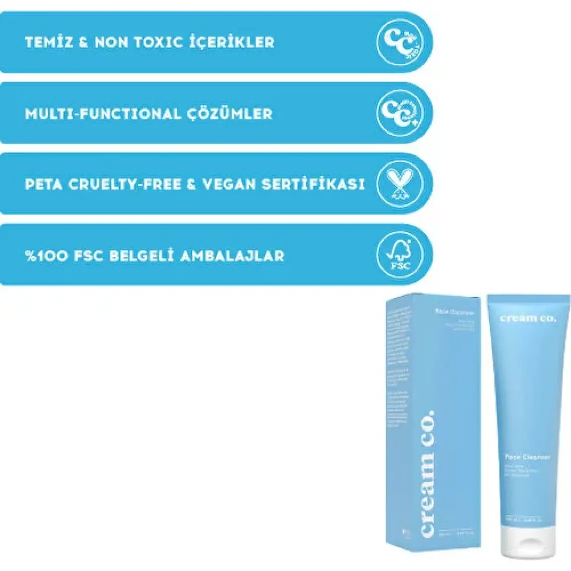 Cream Co. Beyazlatıcı Yüz Temizleyici Makyaj Temizleme Tek Adımda Çift Aşamalı Temizlik Face Cleanser 150 ml