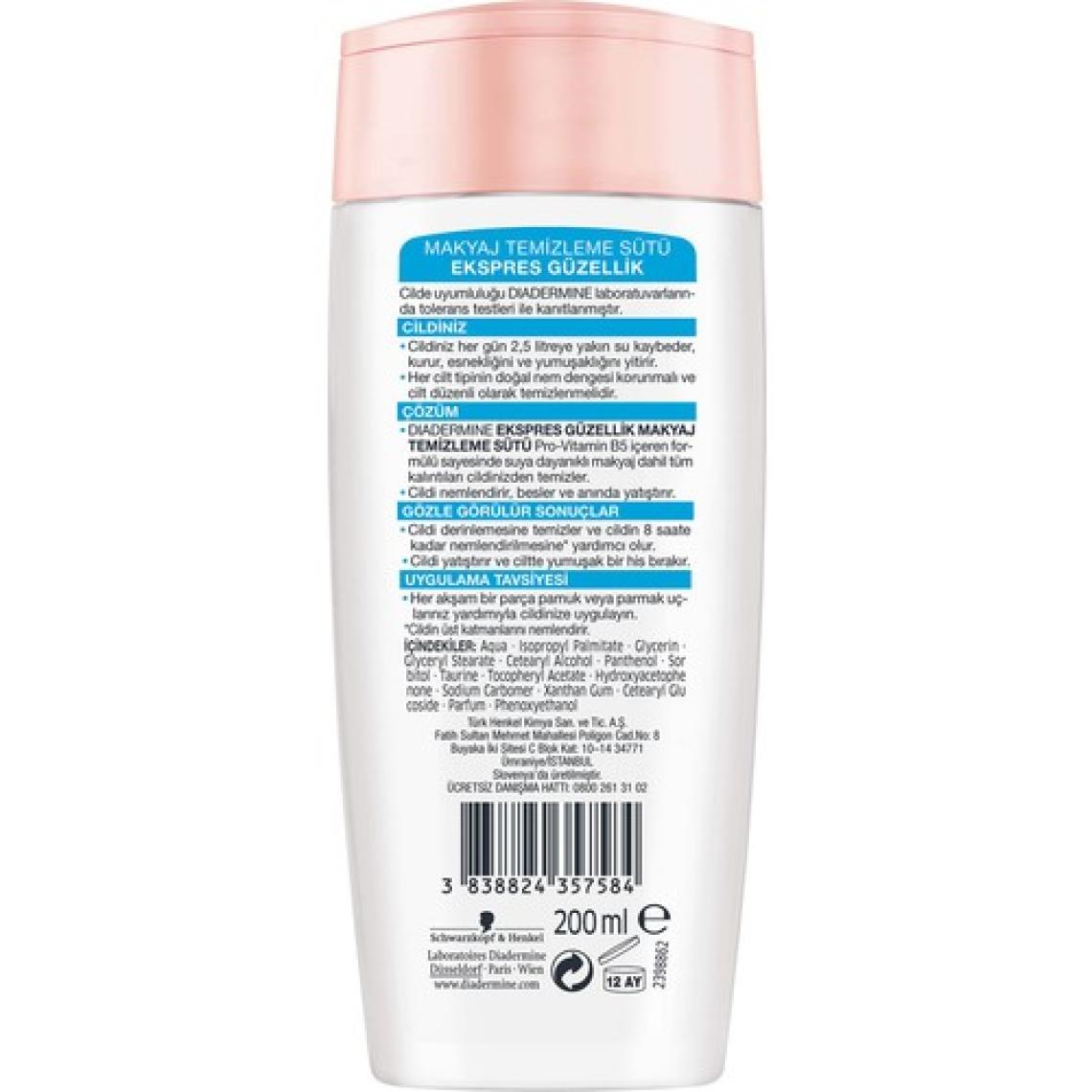 Diadermine Express 3'ü 1 arada Temizleme Sütü 200 Ml