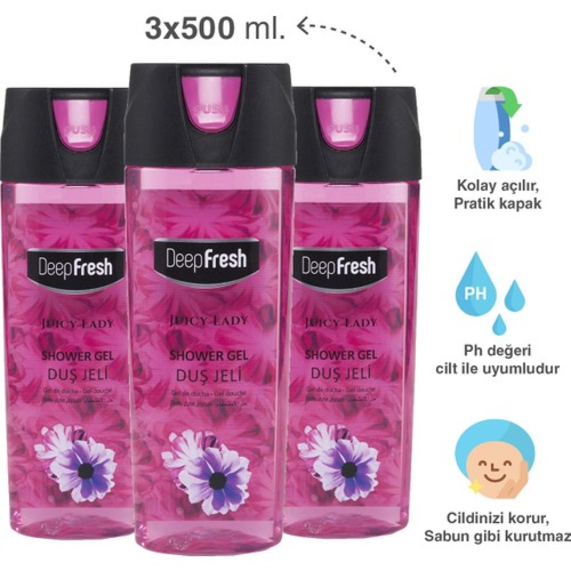 Deep Fresh Pratik Kapaklı Duş Jeli Juicy Lady 3 x 500 ml