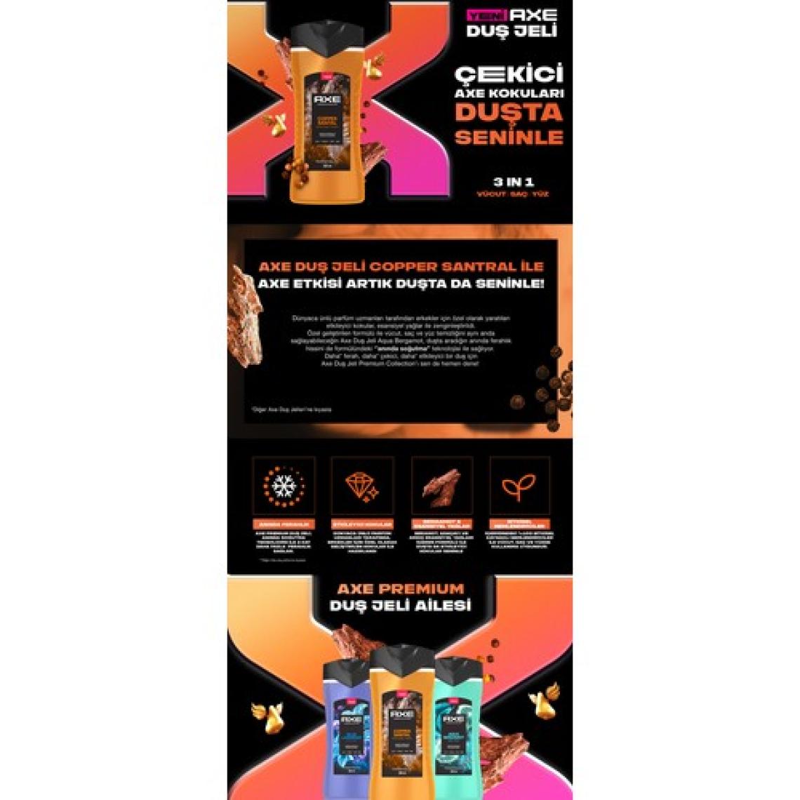 Axe Premium Collection Duş Jeli Copper Santal 3 In 1 Vücut Saç Yüz 300 ml