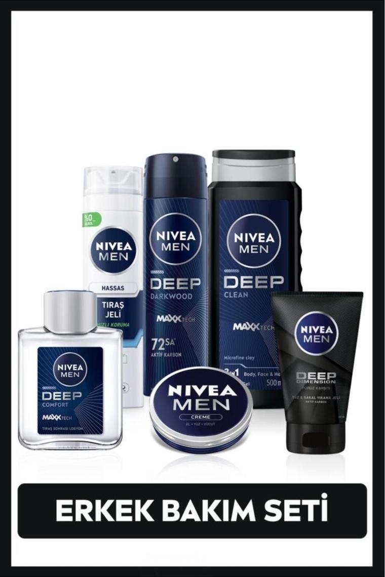 MEN Erkek Creme, Duş Jeli 500ml, Tıraş Jeli 200ml, Losyon, Yüz Yıkama Jeli, Deodorant, Çanta Hediye