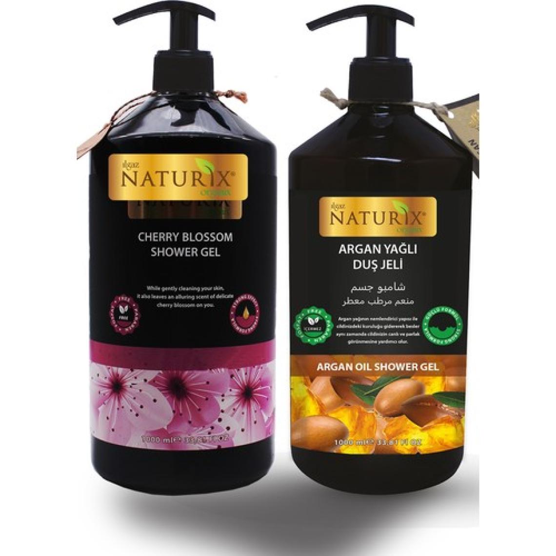 Naturix Organik Argan Yağlı Duş Jeli 1000 ml + Japon Kirazı Duş Jeli 1000 ml 2'li Aile Duş Jeli Seti