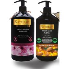 Naturix Organik Argan Yağlı Duş Jeli 1000 ml + Japon Kirazı Duş Jeli 1000 ml 2'li Aile Duş Jeli Seti