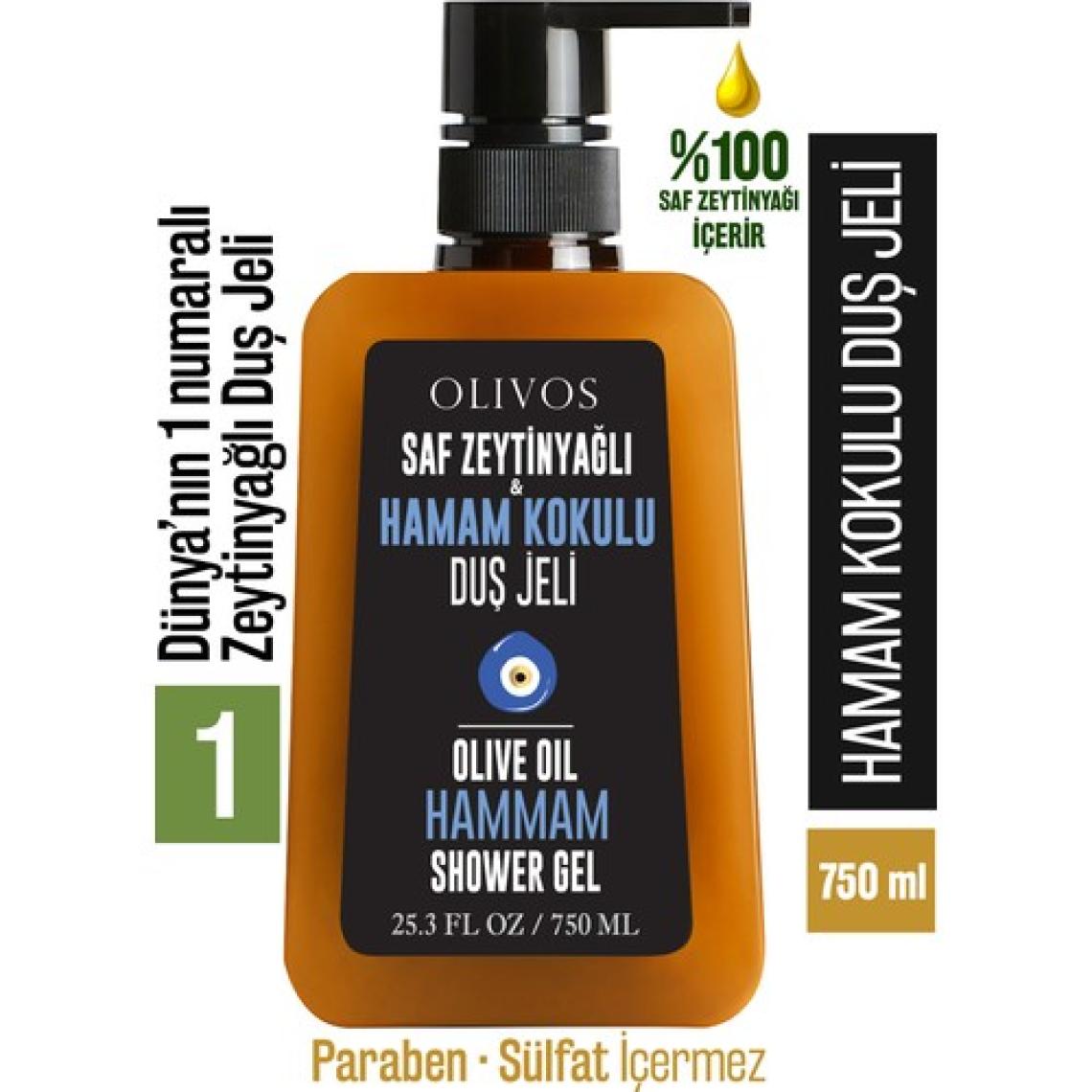 Olivos %100 Doğal Zeytinyağı Hamam Kokulu Zeytinyağlı Banyo Ve Duş Jeli Kuru Cilt Nemlendirici Ve Besleyici 750 ml