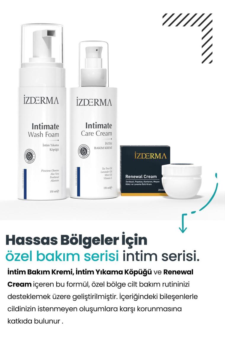 izderma Renewal Cream 20 ml İntim Bakım Kremi 150 ml ve İntim Yıkama Köpüğü 150ml