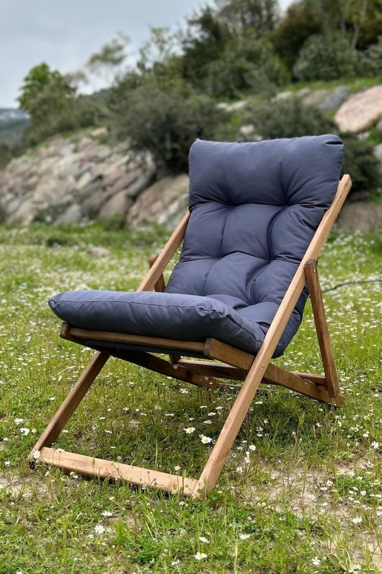 Ahşap Minderli Şezlong Seti Bahçe & Balkon & Teras & Plaj (katlanır Ikili Set - 2 Şezlong + 1 Sehpa)
