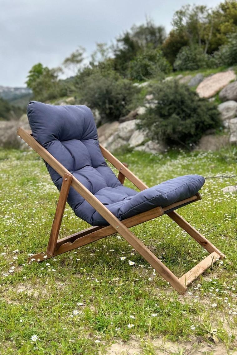 Ahşap Minderli Şezlong Seti Bahçe & Balkon & Teras & Plaj (katlanır Ikili Set - 2 Şezlong + 1 Sehpa)