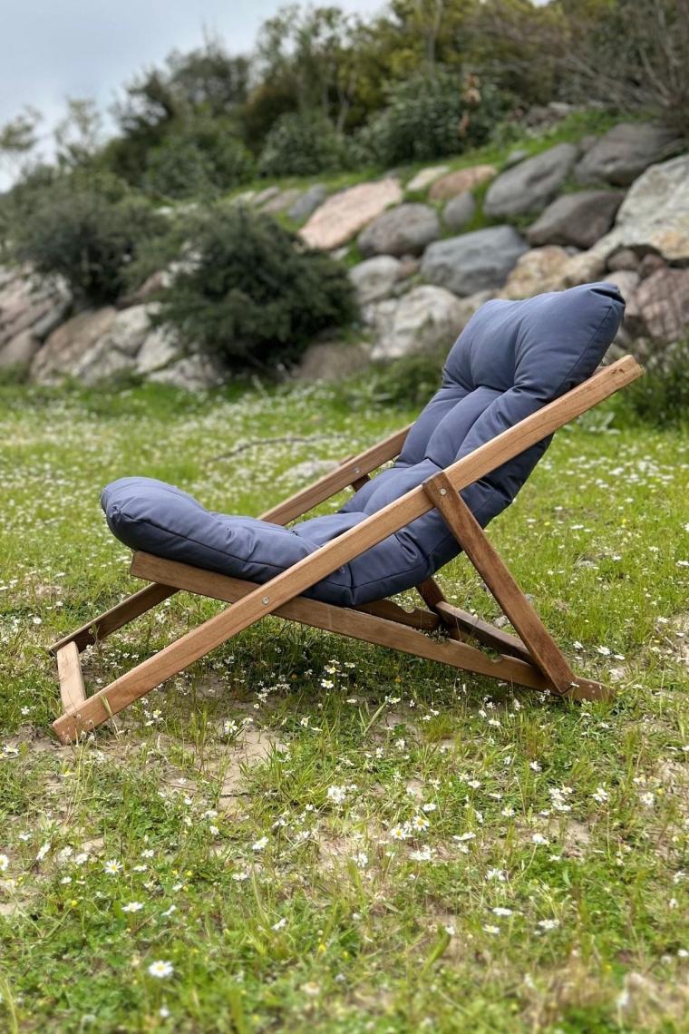 Ahşap Minderli Şezlong Seti Bahçe & Balkon & Teras & Plaj (katlanır Ikili Set - 2 Şezlong + 1 Sehpa)