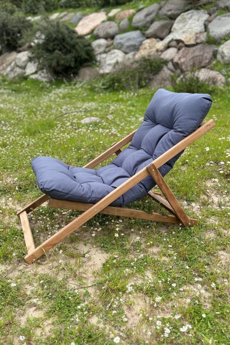 Ahşap Minderli Şezlong Seti Bahçe & Balkon & Teras & Plaj (katlanır Ikili Set - 2 Şezlong + 1 Sehpa)