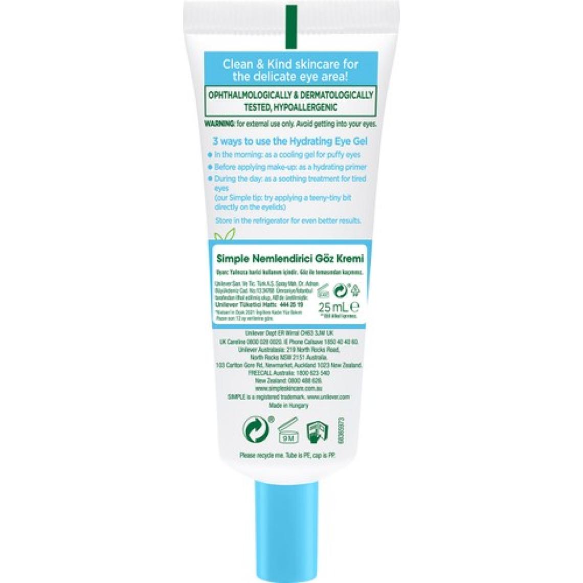 Simple Water Boost Nemlendirici Göz Kremi Yorgun ve Şiş Gözlerde Etkili Vegan 25 ml