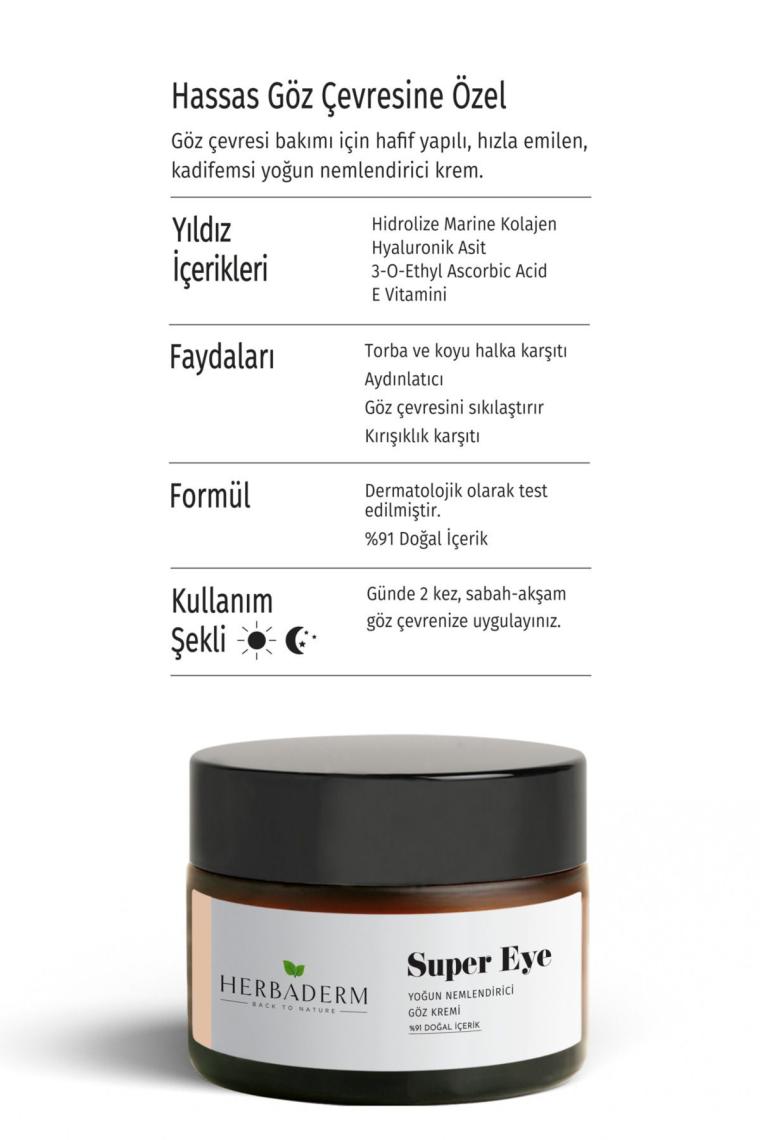Super Eye Koyu Halka Ve Kırışıklık Karşıtı Kolajen + C Vitamini Nemlendirici Göz Çevresi Kremi