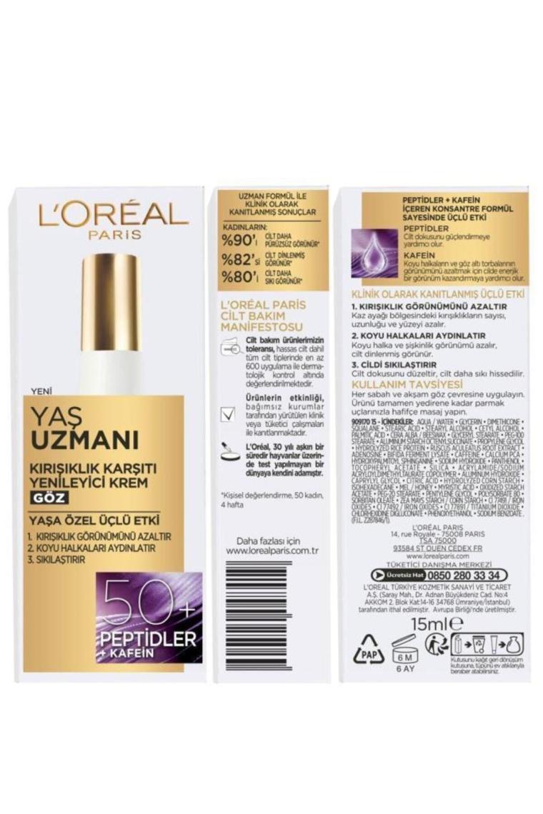 Loreal Paris Yaş Uzmanı 50+ Kırışıklık Karşıtı Yenileyici Göz Kremi 15 ml
