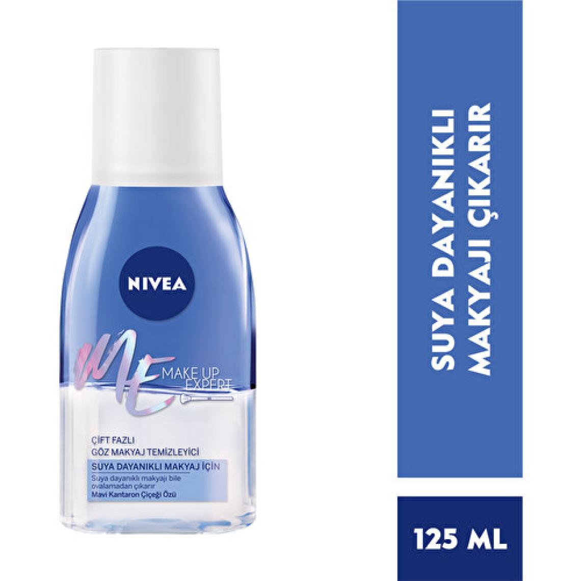 NIVEA Make Up Expert Çift Fazlı Göz Makyaj Temizleyici 125 ml , Etkili Makyaj temizleme, Mavi Kantaron Çiçeği özü ile Hassas Kirpik Bakımı