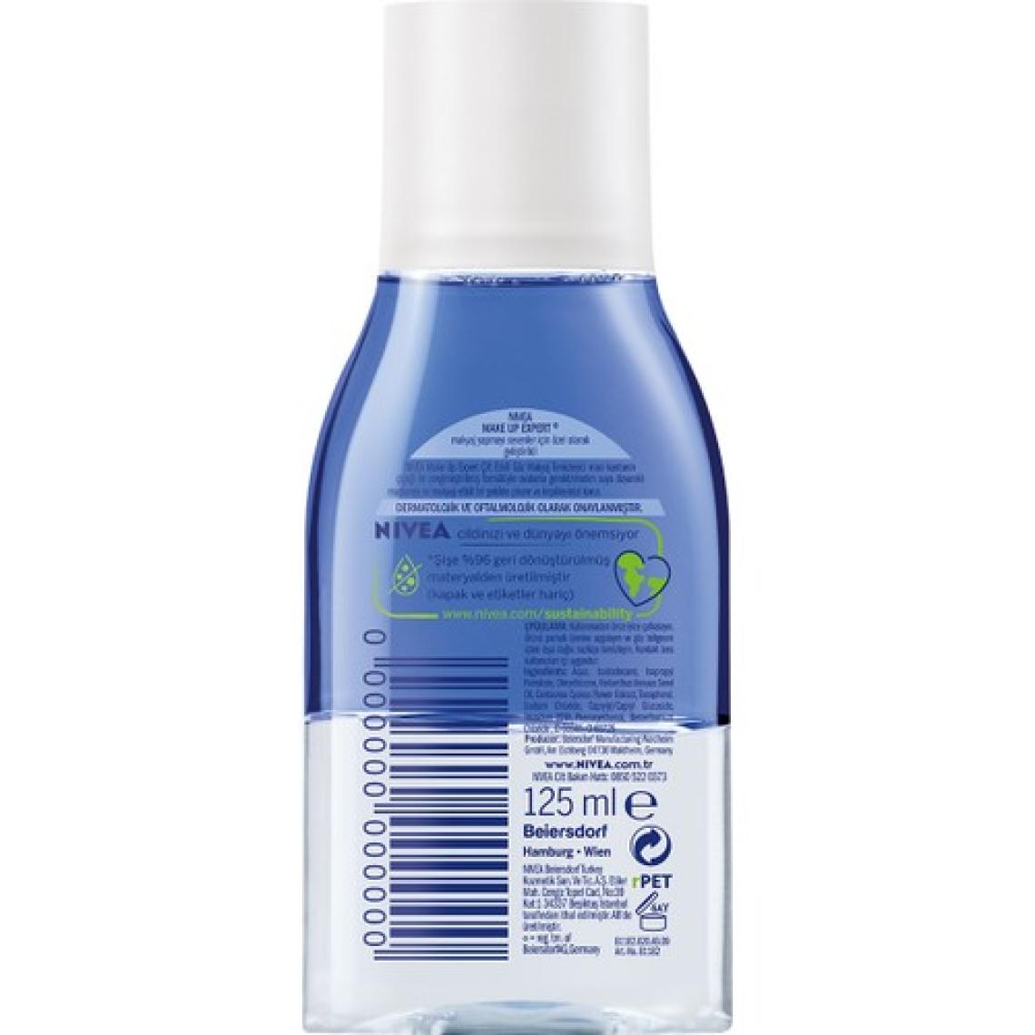 NIVEA Make Up Expert Çift Fazlı Göz Makyaj Temizleyici 125 ml , Etkili Makyaj temizleme, Mavi Kantaron Çiçeği özü ile Hassas Kirpik Bakımı