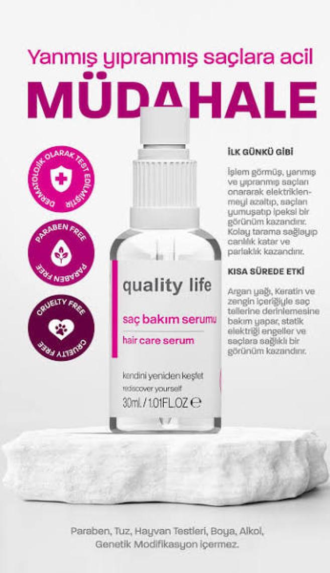 Quality Life Argan ve Keratin Saç Serumu (Aşırı Yıpranmış ve Dökülen Saçlara Özel)