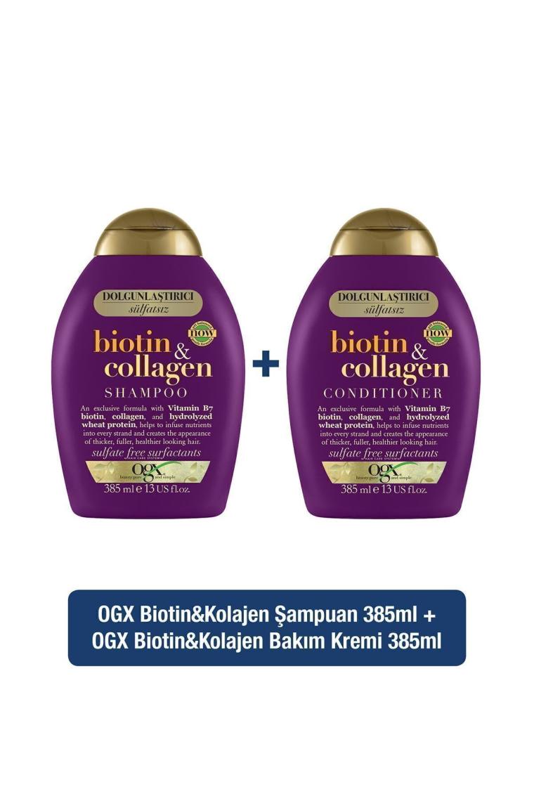 Ogx Dolgunlaştırıcı Biotin& Şampuan 385 ml +OGX Dolgunlaştırıcı Biotin& Bakım Kremi 385 ml