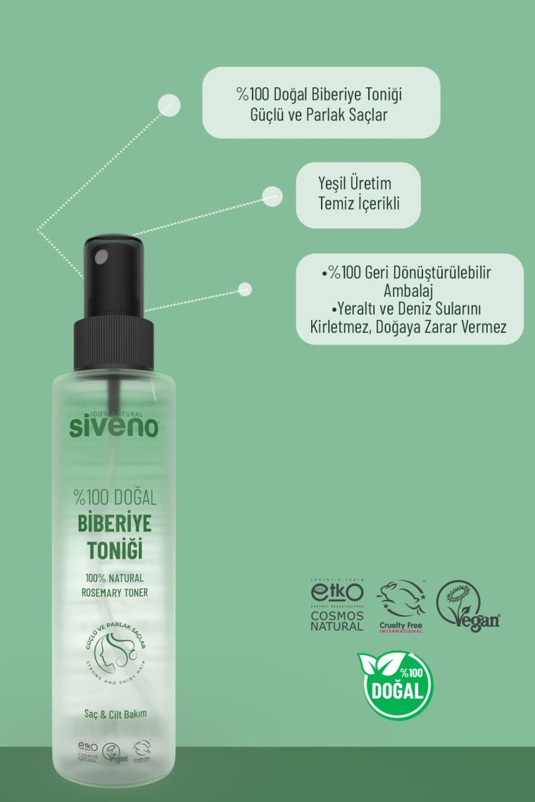 Siveno %100 Doğal Biberiye Suyu Saç Dökülmesi Karşıtı ve Hızlı Saç Uzatma Etkili Saç Toniği 150 ml