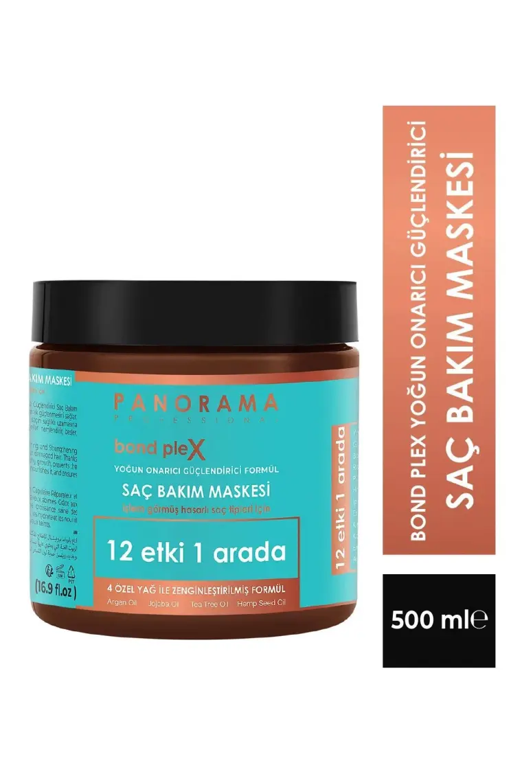 Panorama Professional Bond Plex Yoğun Onarıcı Güçlendirici Saç Bakım Maskesi - 500 ml / 12 Etki 1 Arada / 4 Özel Yağ ile zenginleştirilmiş formül