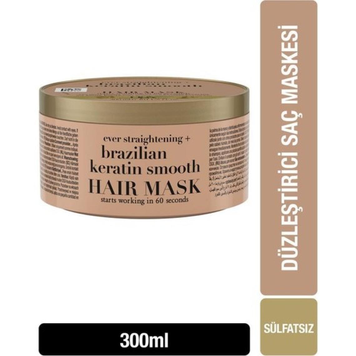 Ogx Brezilya Keratini Düzleştirici ve Onarıcı Saç Maskesi - 300 ml, Hipoalerjenik, Kıvırcık ve Dalgalı Saçlar için Haftalık Kullanım