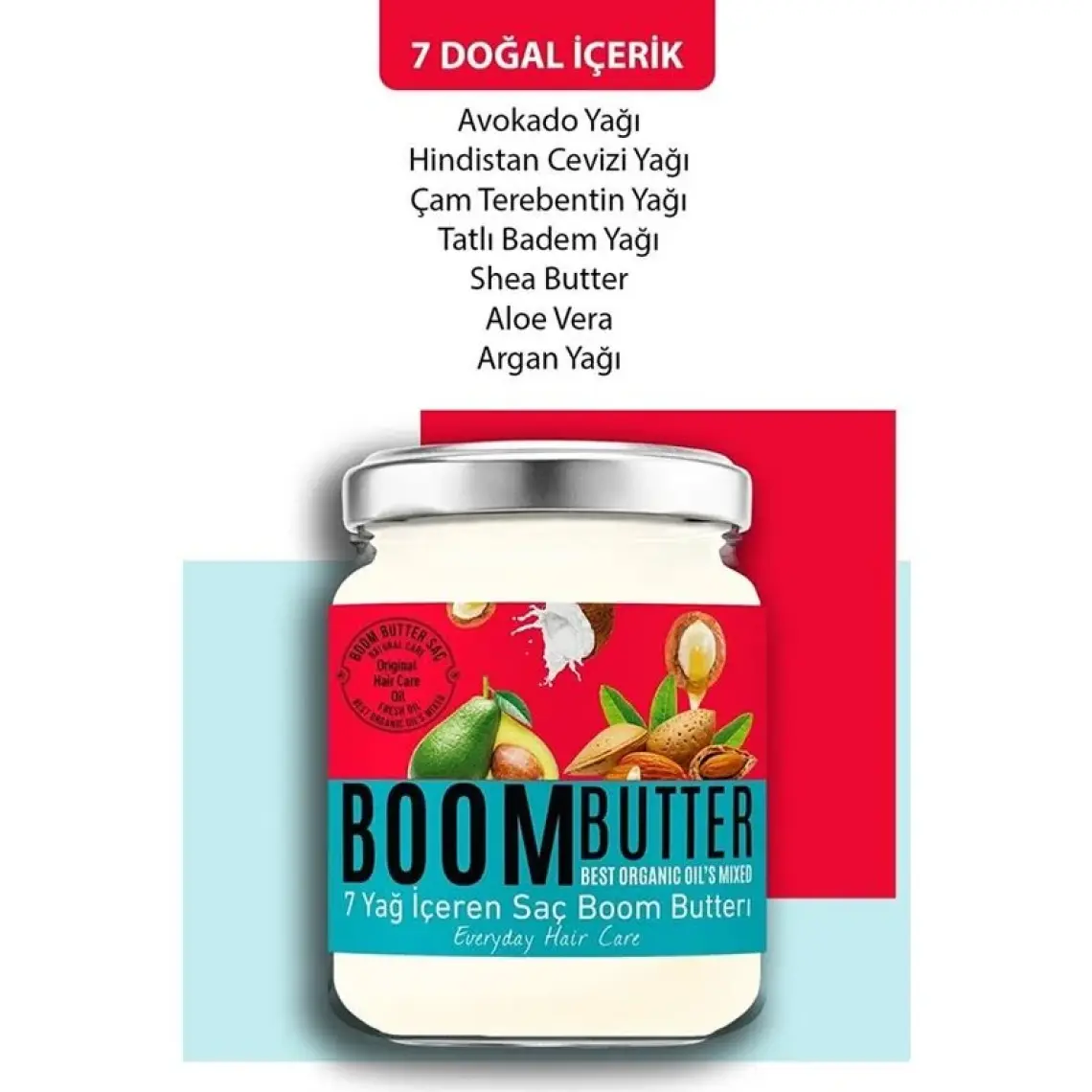 Boom Butter Muhteşem Üçlü  Saç ve Cilt Bakım Seti - 7 Doğal Yağ ile Zenginleştirilmiş Nemlendirici ve Onarıcı Büyük Boy