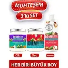 Boom Butter Muhteşem Üçlü  Saç ve Cilt Bakım Seti - 7 Doğal Yağ ile Zenginleştirilmiş Nemlendirici ve Onarıcı Büyük Boy