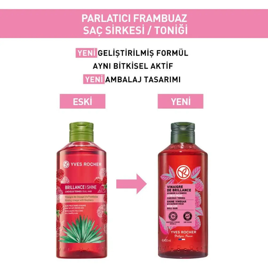 Yves Rocher Parlatıcı (Brillance) Frambuaz Saç Sirkesi/toniği Büyük Boy - VEGAN-400 ML-42448