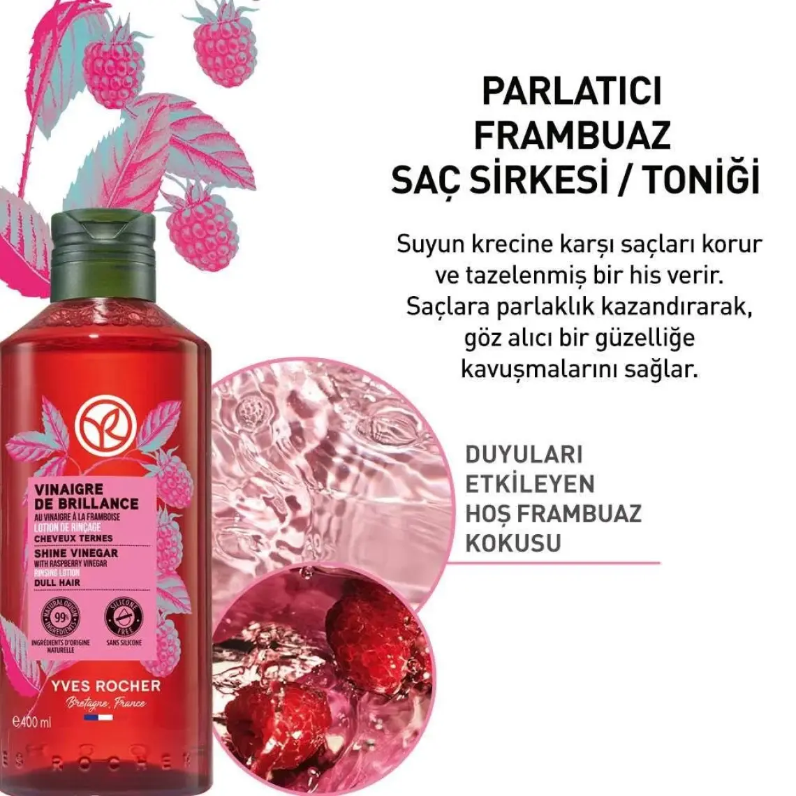 Yves Rocher Parlatıcı (Brillance) Frambuaz Saç Sirkesi/toniği Büyük Boy - VEGAN-400 ML-42448