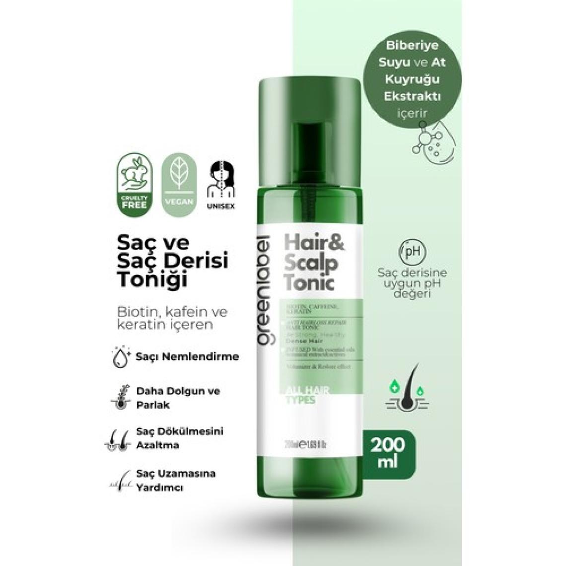 Green Label Hair & Scalp Tonic - Saç ve Saç Derisi Için Güçlendirici ve Dökülme Karşıtı Saç Toniği 200ML.