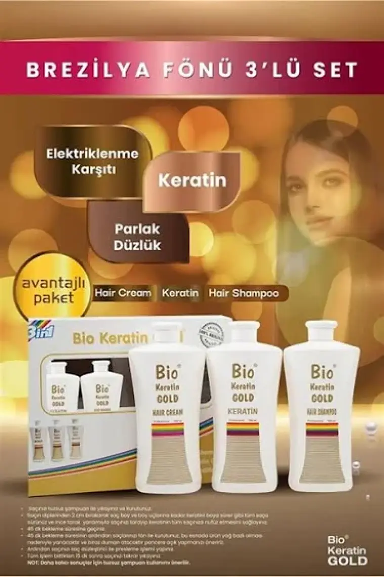 Bio Keratin Gold Kalıcı Brezilya Fönü 3'lü Set