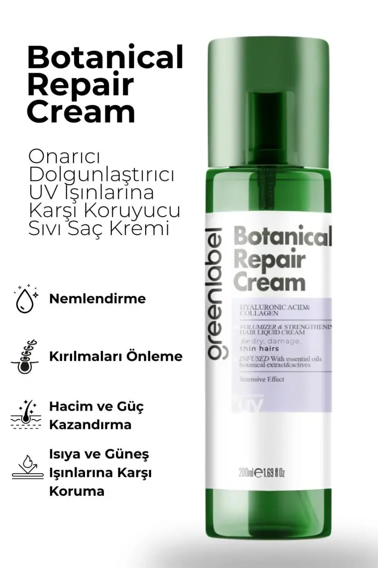 Green Label Hyaluronik Asit & Kolajen Kuru Ve Cansız Saçlara Özel Sıvı Saç Bakım Kremi