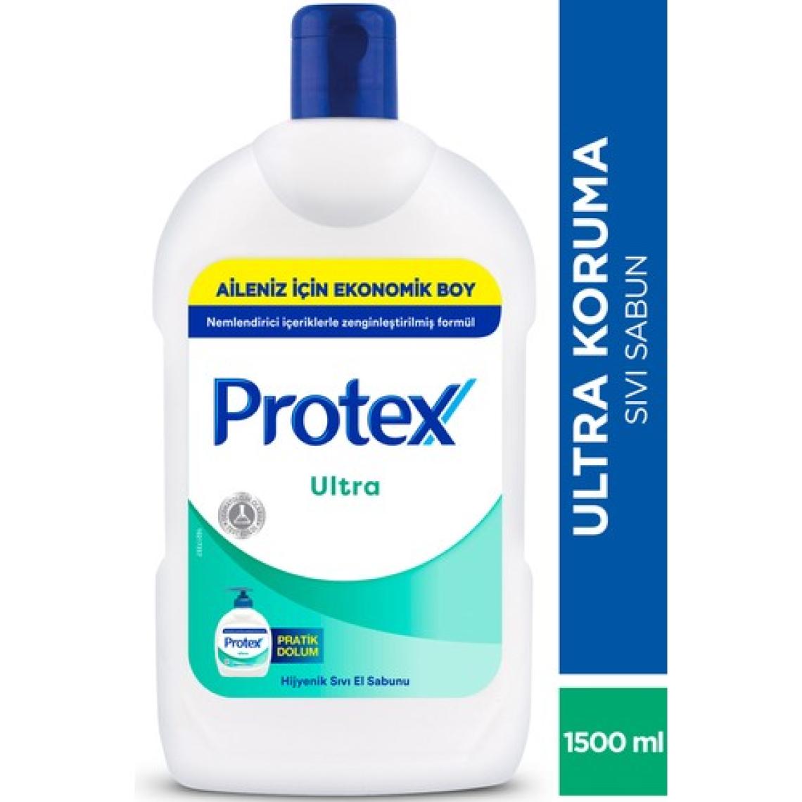 Protex 1500 ml Şeffaf Sıvı Sabun - Nemlendirici ve %97 Doğada Çözünebilen Ultra Koruma Özellikli