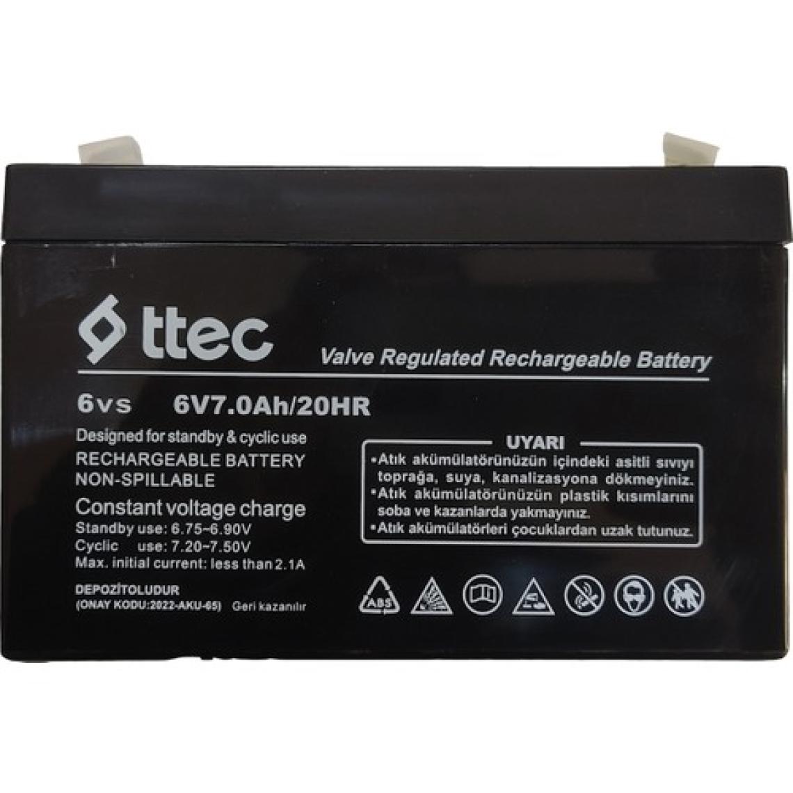 Ttec 6V7AH/20HR BakıMsiz Kuru Akü (01 - 2022 Üretim)