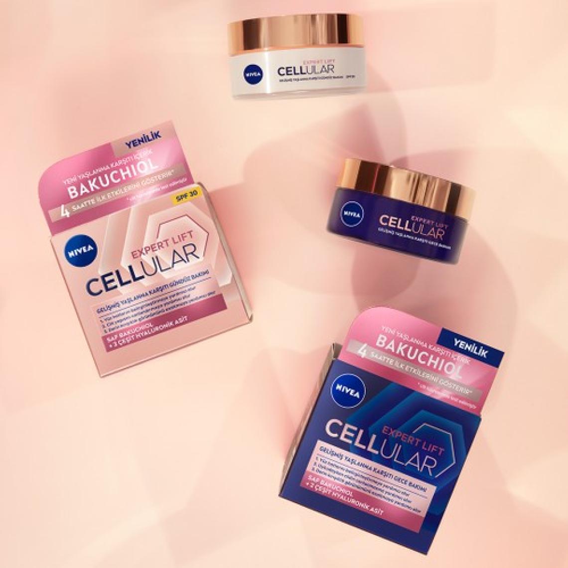 NIVEA Cellular Expert Lift Saf Bakuchiol Gelişmiş  Gündüz Yüz Kremi SPF 30 Güneş Koruması ve Gece Yüz Kremi 50ml,Saf Hyaluronik Asit