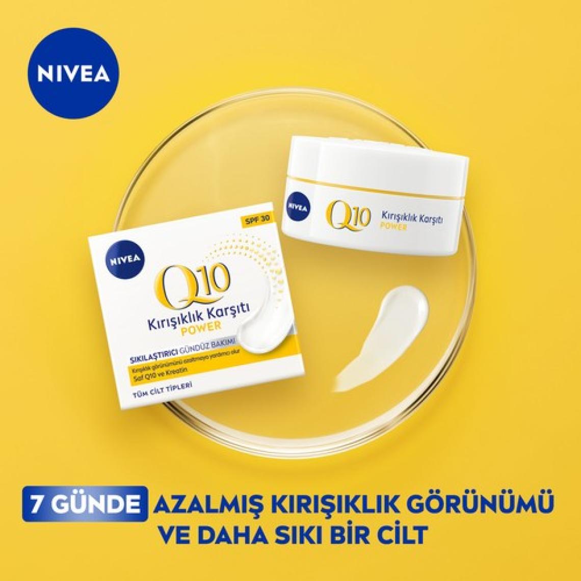 NIVEA Q10 Power Gündüz Yüz Bakım Kremi 50ml, SPF30 Güneş Koruması,Q10 ve Keratin içerir