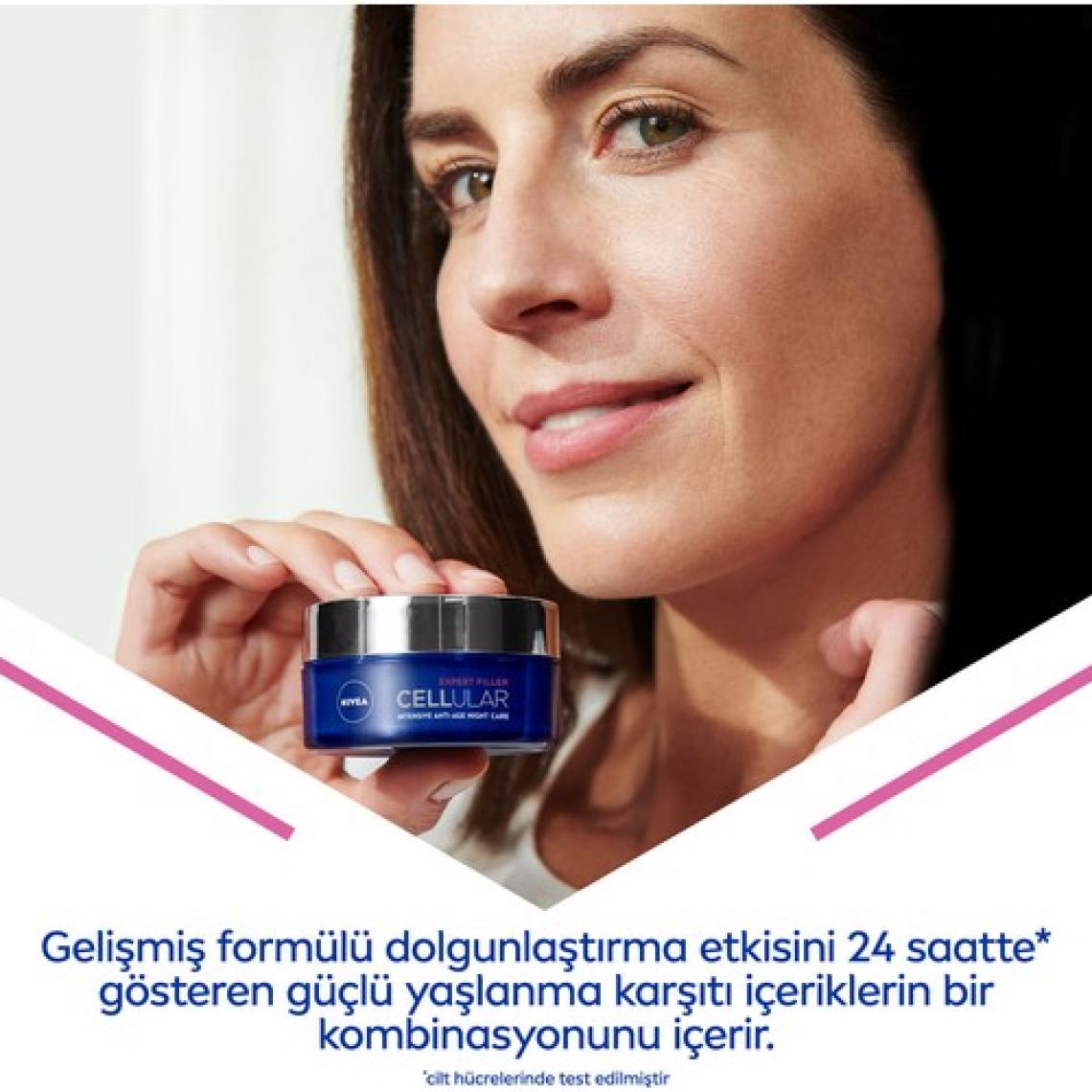 NIVEA Cellular Expert  Filler Yoğun  Gece Yüz Bakım Kremi 50ml;Hyaluronik Asit ve Folik Asit