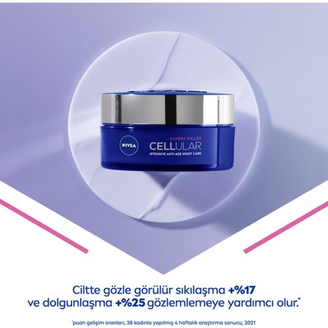 NIVEA Cellular Expert  Filler Yoğun  Gece Yüz Bakım Kremi 50ml;Hyaluronik Asit ve Folik Asit