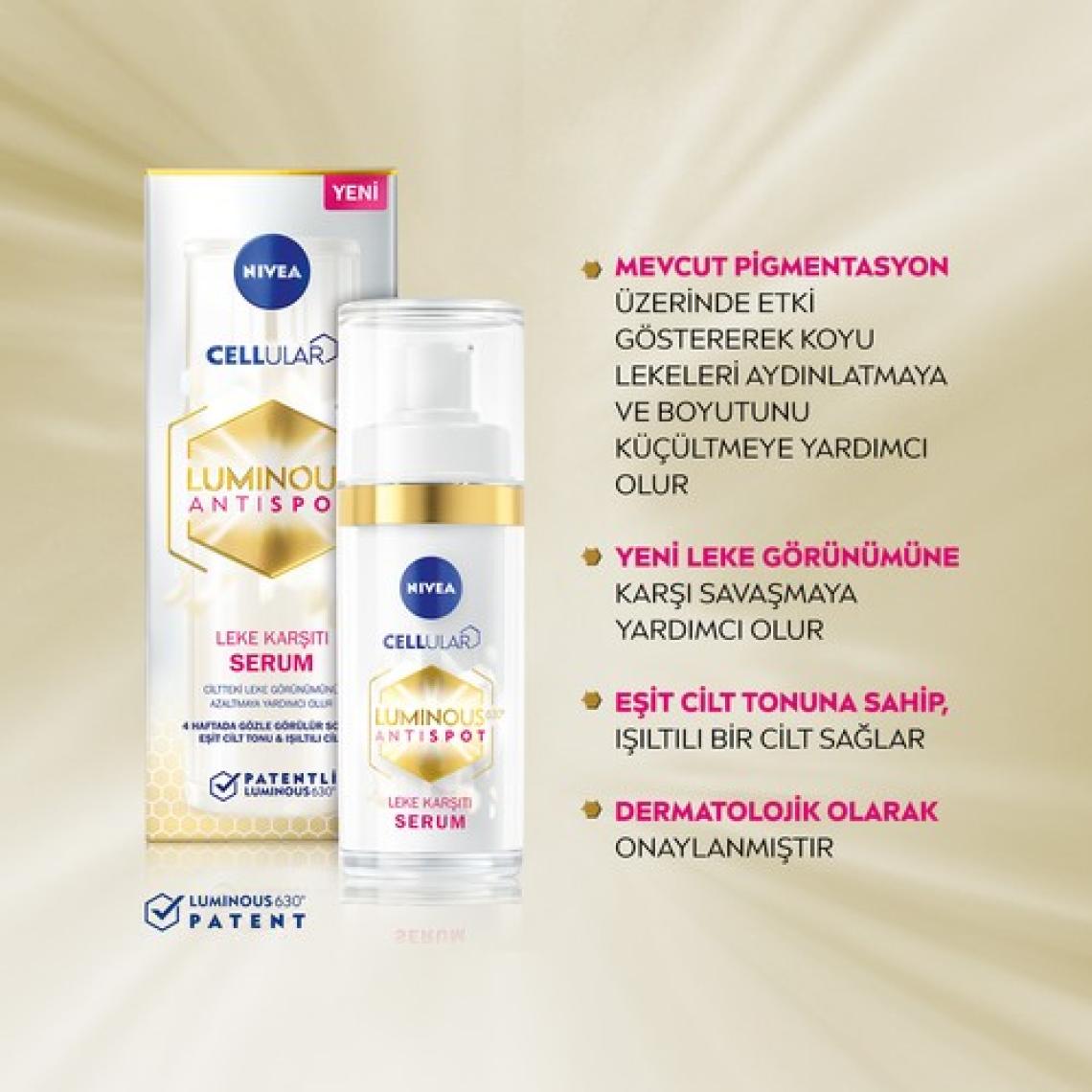 NIVEA Luminous630  Serum 30ml;Güneş; Hamilelik ve Ergenlik  Cilt Serumu; Eşit Cilt Tonu; Tüm Cilt Tipleri